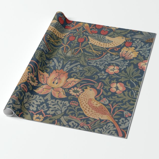 William Morris Strawberry Thieves Birds Wrapping Paper (Unrolled)