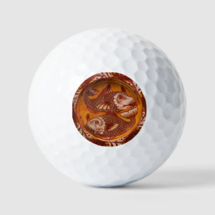 William Morris Style Arts and Crafts Red Fish Art Golf Balls
