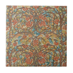 William Morris Style Cottagecore Squirrel Floral Tile