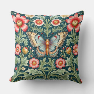 William Morris Style Floral and Butterfly Cushion. Cushion