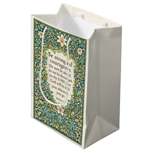 William Morris style floral and scripture Medium Gift Bag (Front Angled)