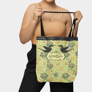 William Morris Style Floral Distressed Hummingbird Tote Bag