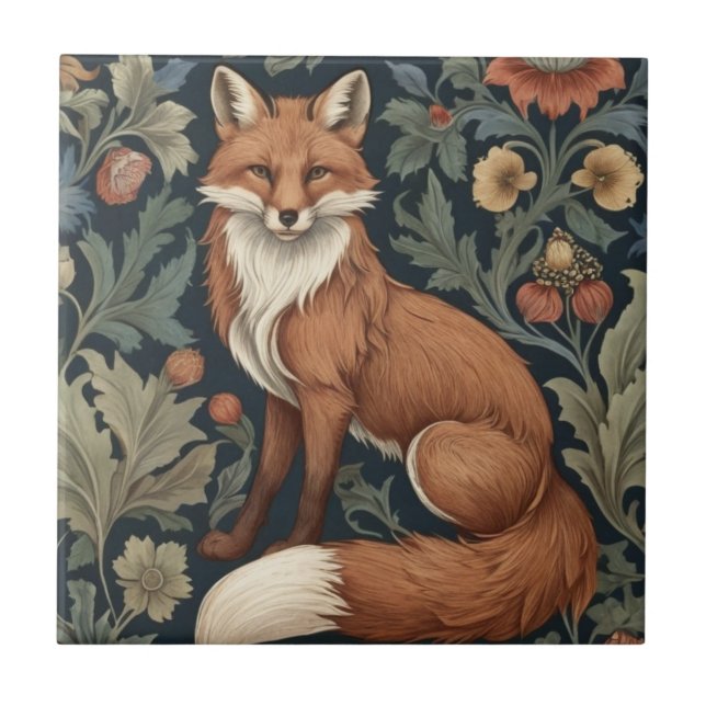 William Morris style Floral Left Facing Fox Tile (Front)
