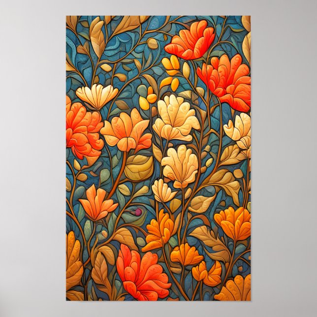 William Morris Style Floral Pattern in Fall Colour Poster (Front)