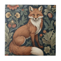 William Morris style Floral Right Facing Fox