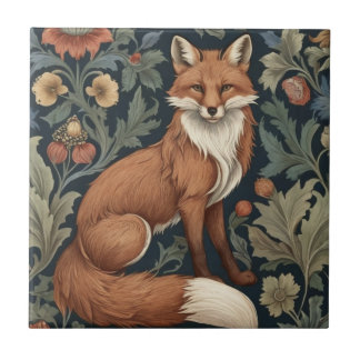 William Morris style Floral Right Facing Fox Tile