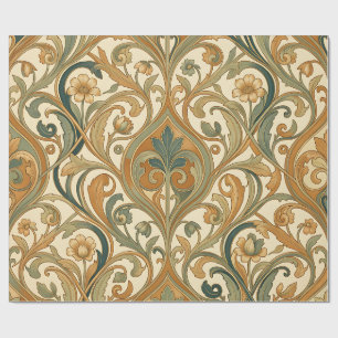 William Morris Style Golden Vine Floral Pattern Wrapping Paper