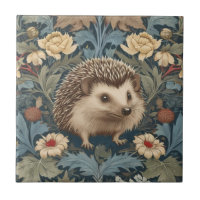 William Morris style Hedgehog Right Facing Floral