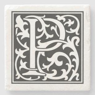 William Morris style initial letter P Stone Coaster