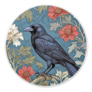 William Morris style Left facing Black Crow Bird  Ceramic Knob