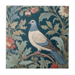 William Morris style Left facing Pigeon Bird Tile<br><div class="desc">"classy classic art nouveau",  "flowery pigeon dove Bird",  "sage green woodland animals",  "british william morris ceramic tile",  "leafy dark navy blue",  "stylish red forest tree leaves",  "left facing vintage english birds",  "wildlife garden animal on branch",  "nature floral flower botanical",  "leaf flowers traditional antique"</div>
