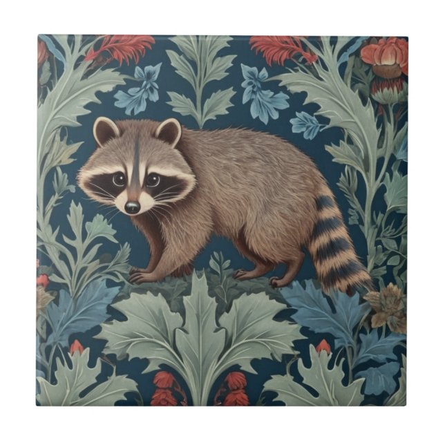 William Morris style Left Facing Racoon Tile (Front)