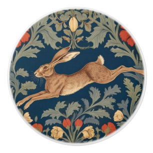 William Morris style Left Facing Running Hare Ceramic Knob