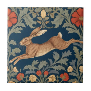 William Morris style Left Facing Running Hare Tile