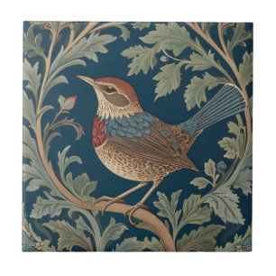 William Morris style Left facing Wren Bird Tile