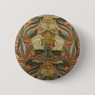 William Morris Style Pink Green Botanical 6 Cm Round Badge