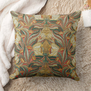 William Morris Style Pink Green Botanical Cushion