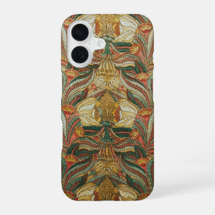 William Morris Style Pink Green Botanical iPhone 16 Case