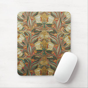 William Morris Style Pink Green Botanical Mouse Mat