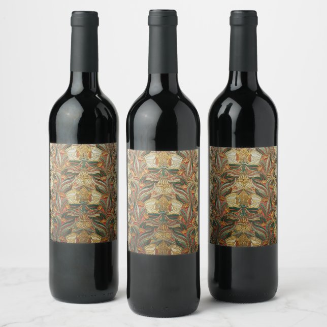 William Morris Style Pink Green Botanical Wine Label (Bottles)