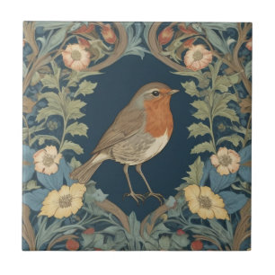 William Morris style R Robin Redbreast Bird Tile