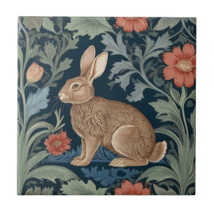 William Morris style Rabbit Left Facing Floral Tile