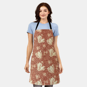 William Morris Style Red Lily Floral Pattern Apron