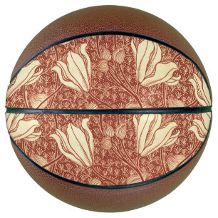William Morris Style Red Lily Floral Pattern Basketball