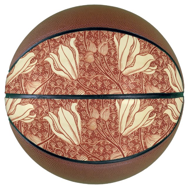 William Morris Style Red Lily Floral Pattern Basketball (Front)