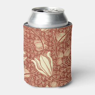 William Morris Style Red Lily Floral Pattern Can Cooler