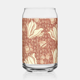 William Morris Style Red Lily Floral Pattern Can Glass