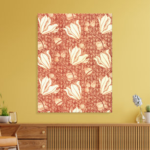 William Morris Style Red Lily Floral Pattern Canvas Print