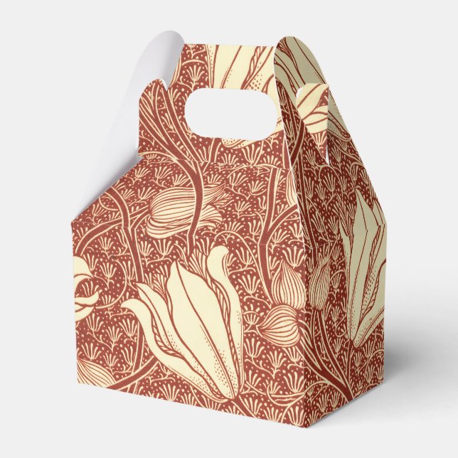 William Morris Style Red Lily Floral Pattern Favour Box (Front Side)