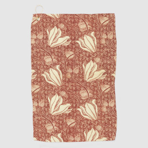 William Morris Style Red Lily Floral Pattern Golf Towel