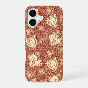William Morris Style Red Lily Floral Pattern iPhone 16 Case