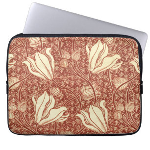 William Morris Style Red Lily Floral Pattern Laptop Sleeve
