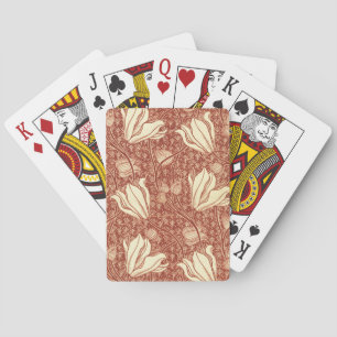 William Morris Style Red Lily Floral Pattern Playing Cards