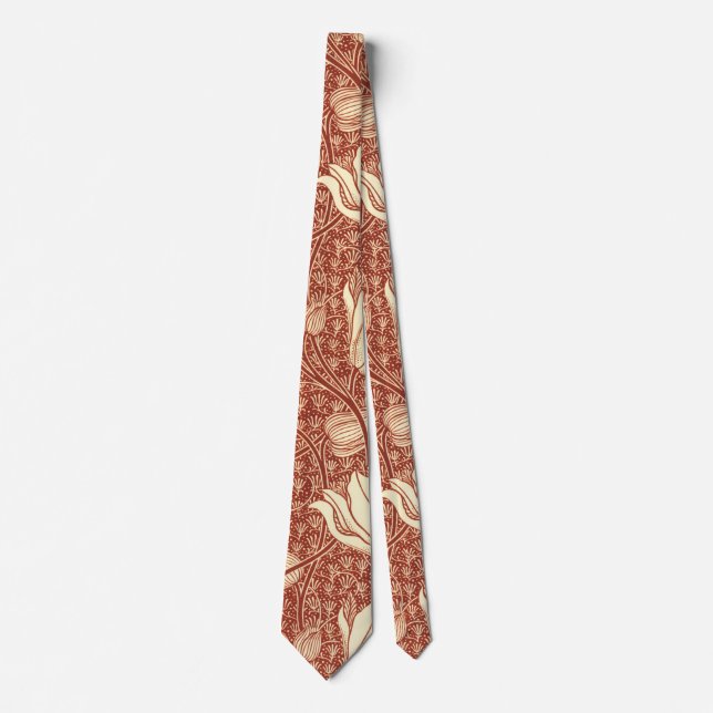 William Morris Style Red Lily Floral Pattern Tie (Front)