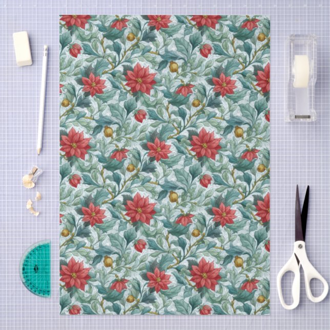 William Morris Style Red Poinsettias Pattern  Tissue Paper (Craft)