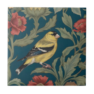 William Morris style Right American Goldfinch Bird Tile
