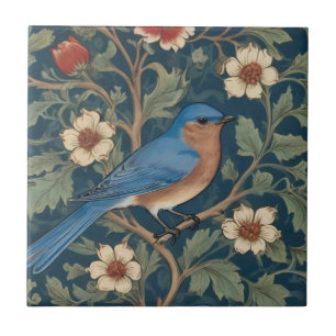 William Morris style Right facing Bluebird Bird Tile