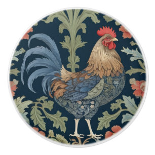 William Morris style Right facing Floral Chicken Ceramic Knob
