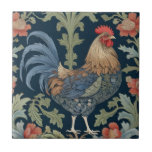William Morris style Right facing Floral Chicken Tile<br><div class="desc">"elegant classic art nouveau",  "flowery chicken fowl Bird",  "sage green poultry animals",  "british william morris ceramic tile",  "leafy dark navy blue",  "stylish rustic red leaves",  "right facing vintage rustic birds",  "garden rooster farm animal",  "nature floral flower botanical",  "leaf flowers traditional antique"</div>
