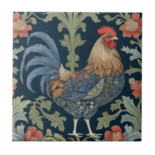 William Morris style Right facing Floral Chicken Tile