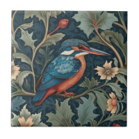 William Morris style Right facing Kingfisher Bird