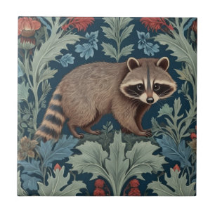 William Morris style Right Facing Racoon Tile