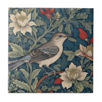 William Morris style Right Mockingbird Bird floral
