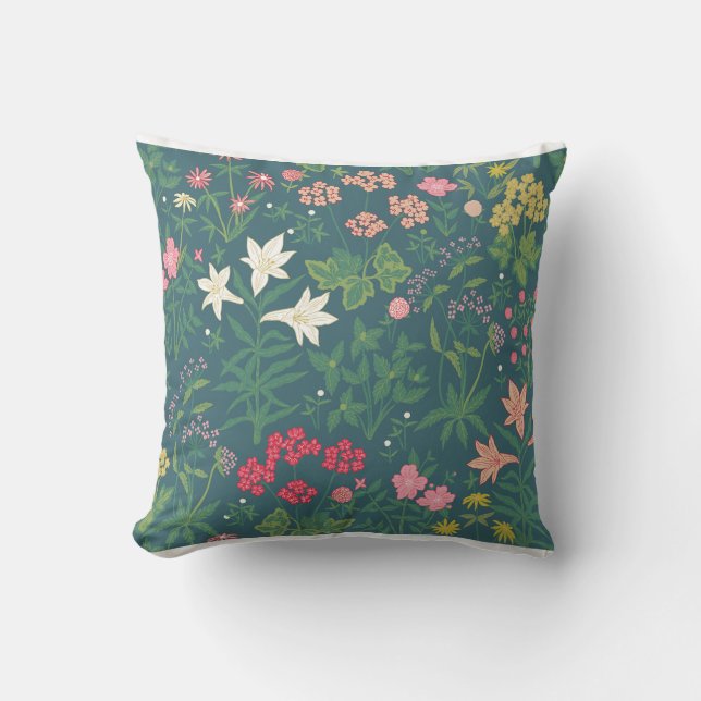 William Morris Style Spring Garden Floral Pattern Cushion (Front)