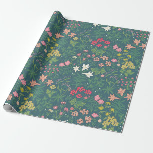 William Morris Style Spring Garden Floral Pattern Wrapping Paper