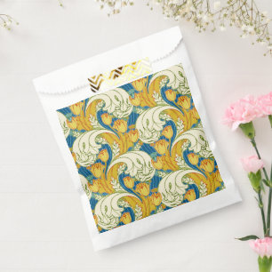 William Morris Style Teal & Gold Tulip Floral Art Favour Bags
